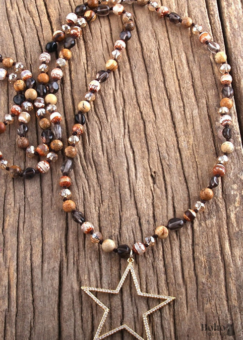 Boho Necklace, RH Tiger Eye, Star Brown Natural Stone